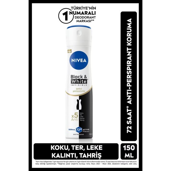 NIVEA DEODORANT ERKEK  BLACK & WHITE INVISIBLE GUCLU ETKI 150 ML