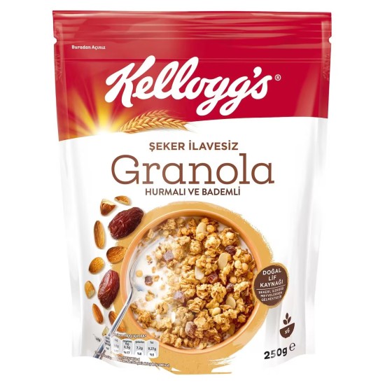 KELLOGS GRANOLA WITHOUT SUGAR ADDED DATES AND ALMONDS 250 GR
