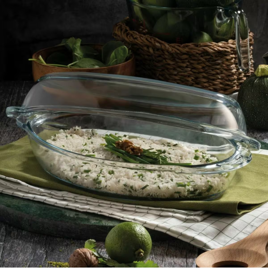 PASABAHCE POWER GLASS OVAL POT WITH LID 59062