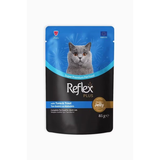 REFLEX PLUS POUCH JOLLE WITH MEAT PIECES IN TUNA AND TROUT ADULT CAT FOOD 85 GR